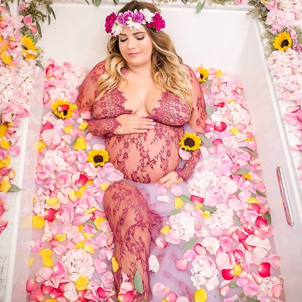 Pink lace maternity gown